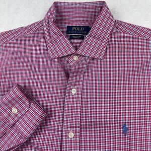 Polo Ralph Lauren Button Up Shirt Men's Large Pink Windowpane Plaid Preppy
